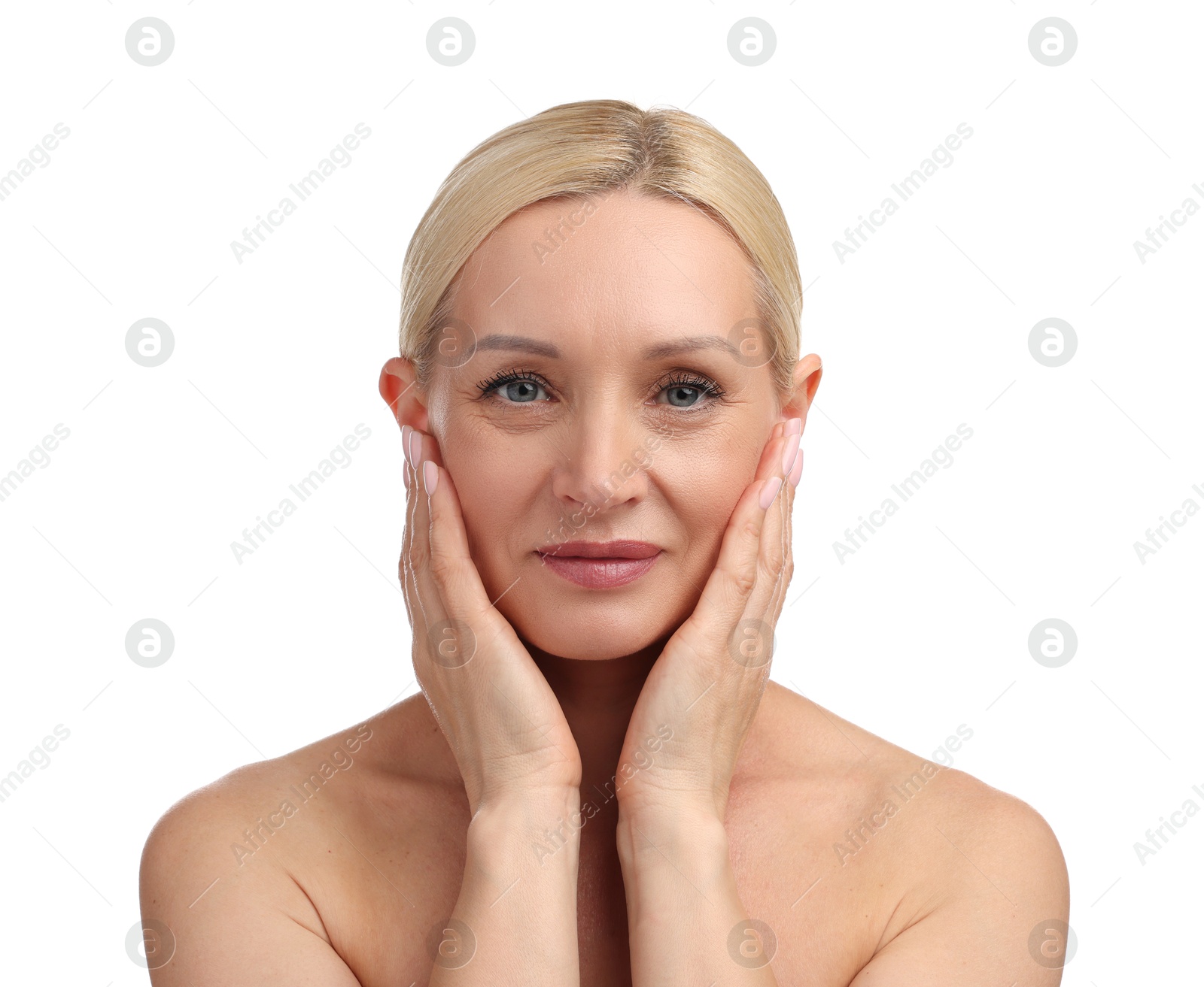 Portrait of beautiful woman on white background Photo of Portrait of beautiful woman on white background