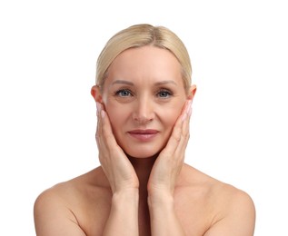 Photo of Portrait of beautiful woman on white background