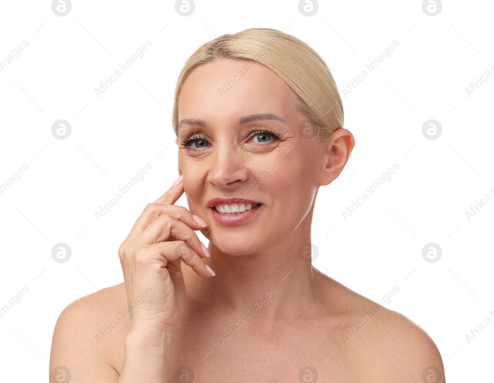 Photo of Portrait of beautiful woman on white background