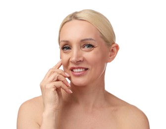 Photo of Portrait of beautiful woman on white background