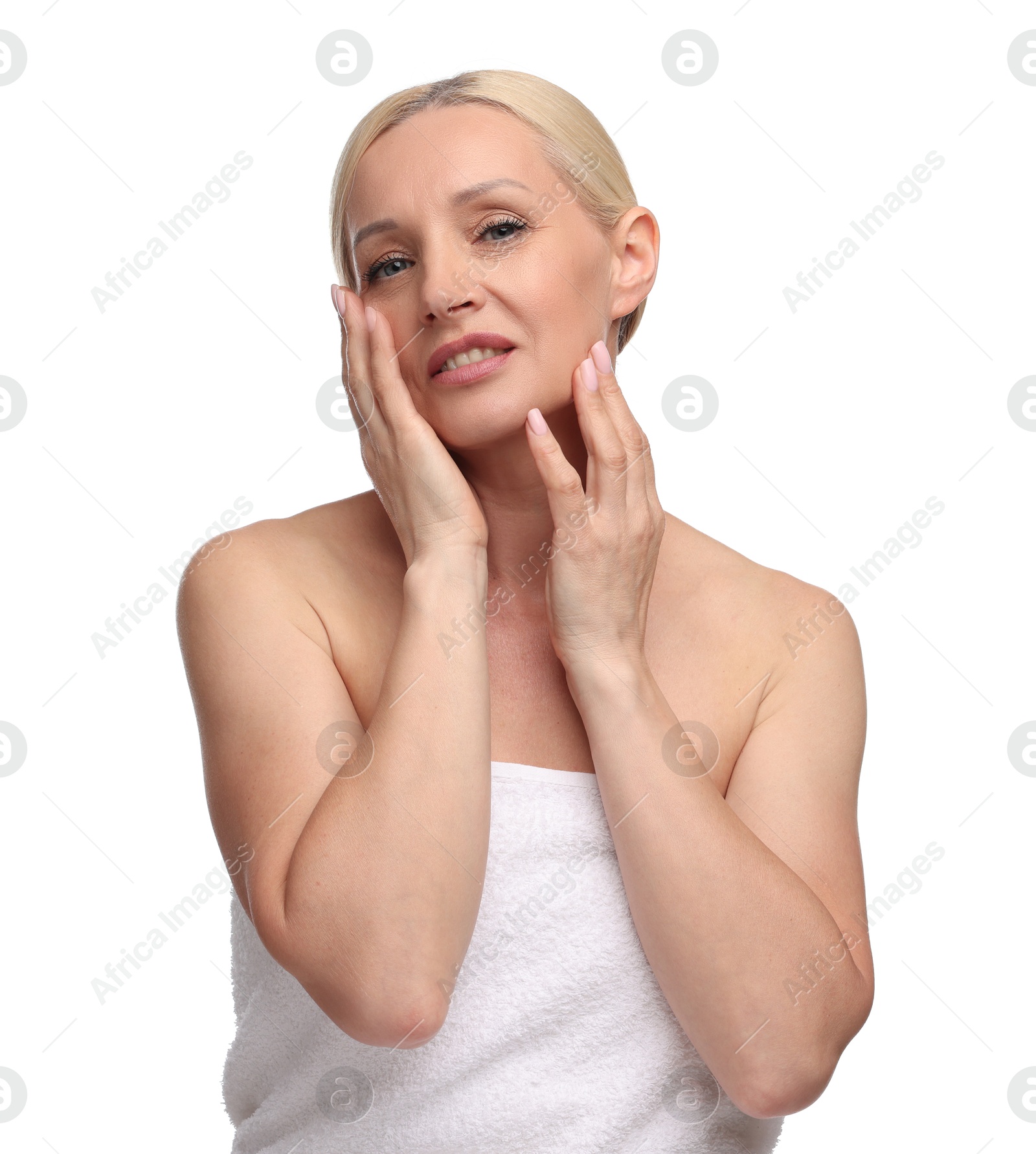 Portrait of beautiful woman on white background Photo of Portrait of beautiful woman on white background