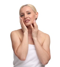 Photo of Portrait of beautiful woman on white background