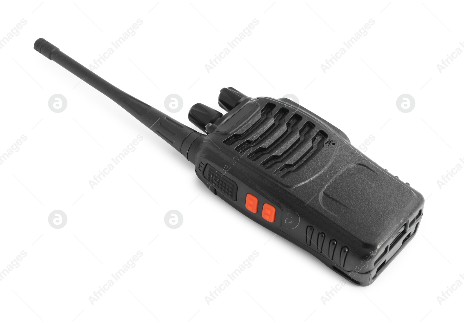 One walkie talkie on white background. Police equipment Photo of One walkie talkie on white background. Police equipment