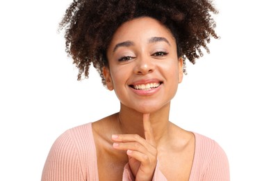 Photo of Portrait of beautiful Brazilian woman on white background