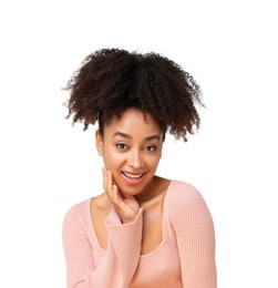 Photo of Portrait of beautiful Brazilian woman on white background