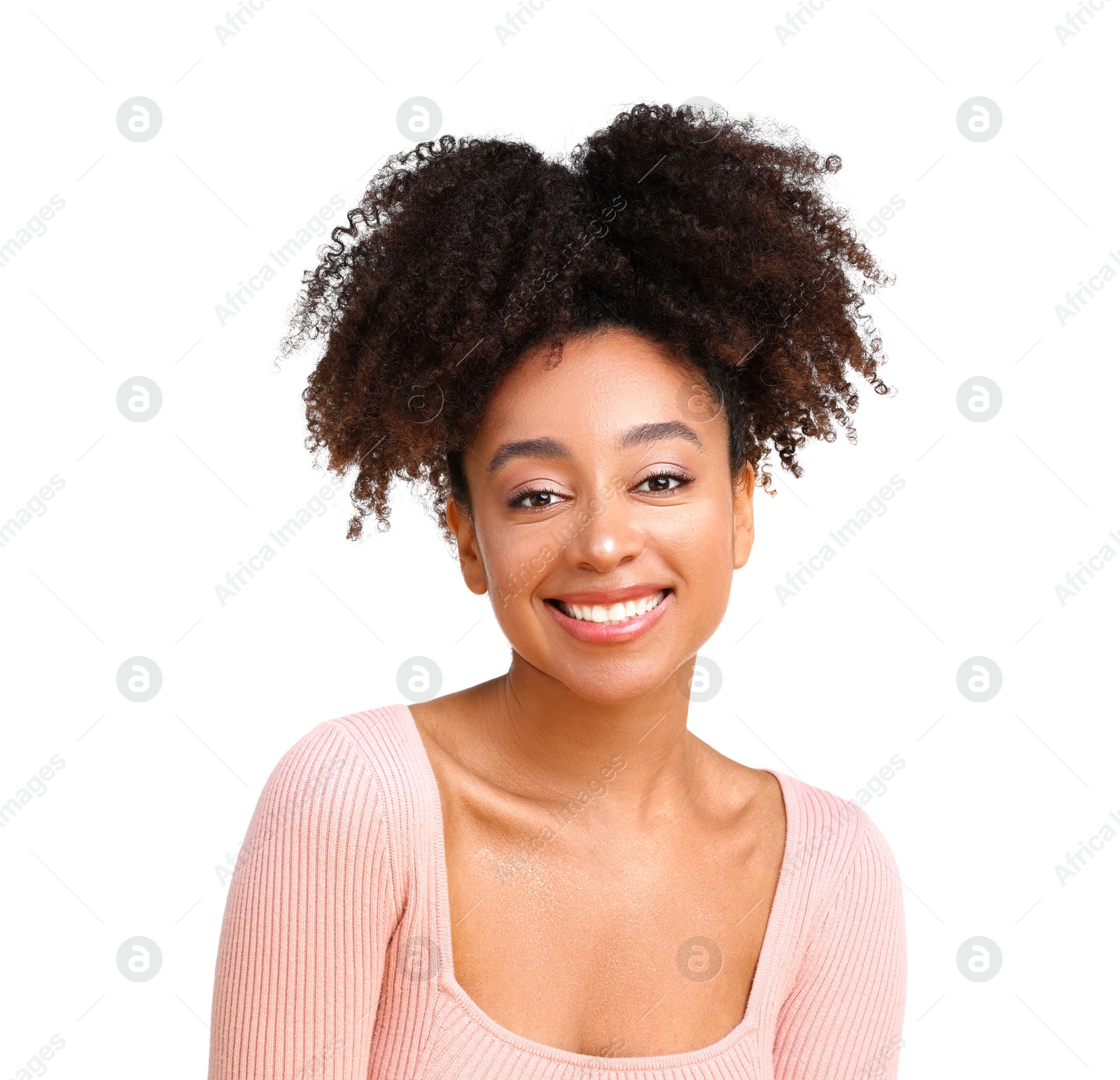Portrait of beautiful Brazilian woman on white background Photo of Portrait of beautiful Brazilian woman on white background
