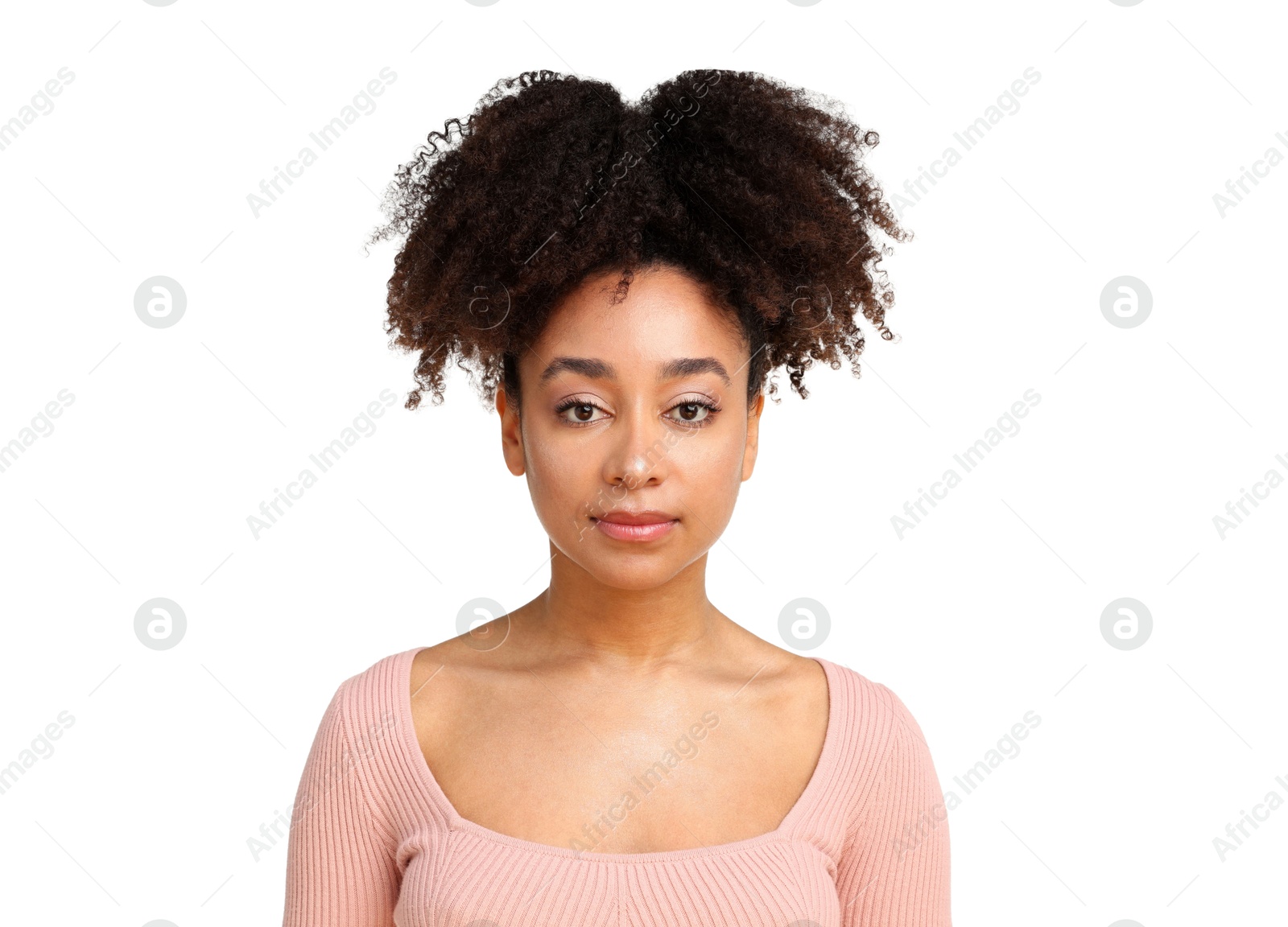 Portrait of beautiful Brazilian woman on white background Photo of Portrait of beautiful Brazilian woman on white background