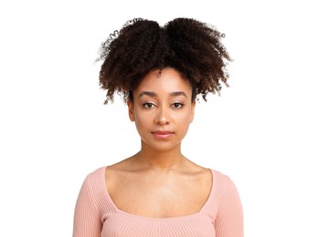 Photo of Portrait of beautiful Brazilian woman on white background