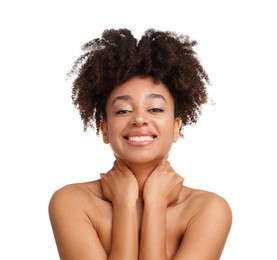 Photo of Portrait of beautiful Brazilian woman on white background
