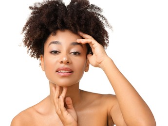 Photo of Portrait of beautiful Brazilian woman on white background