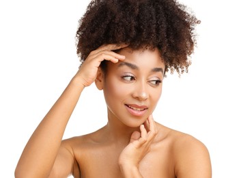 Photo of Portrait of beautiful Brazilian woman on white background