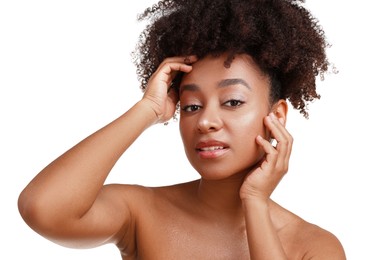 Photo of Portrait of beautiful Brazilian woman on white background