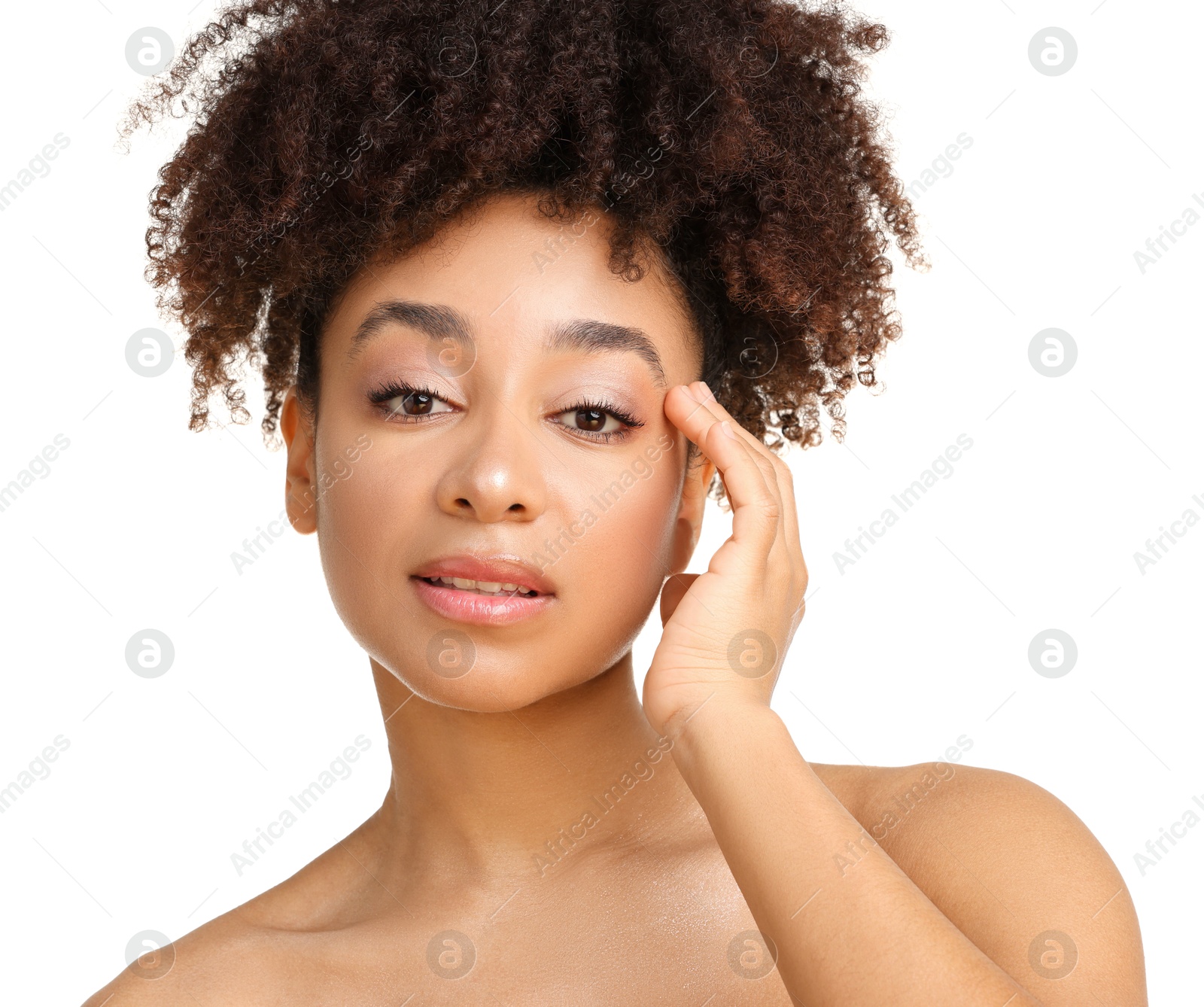 Portrait of beautiful Brazilian woman on white background Photo of Portrait of beautiful Brazilian woman on white background