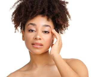Photo of Portrait of beautiful Brazilian woman on white background