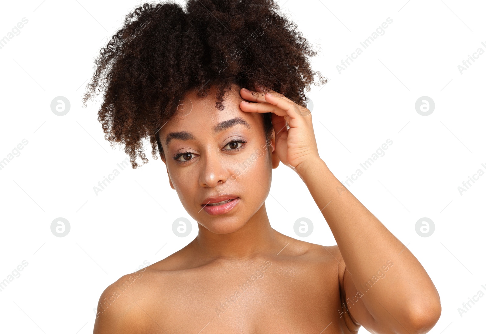Portrait of beautiful Brazilian woman on white background Photo of Portrait of beautiful Brazilian woman on white background