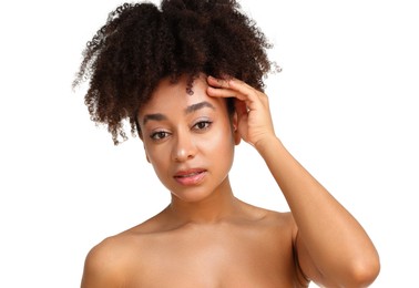 Photo of Portrait of beautiful Brazilian woman on white background