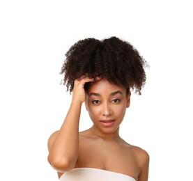 Photo of Portrait of beautiful Brazilian woman on white background