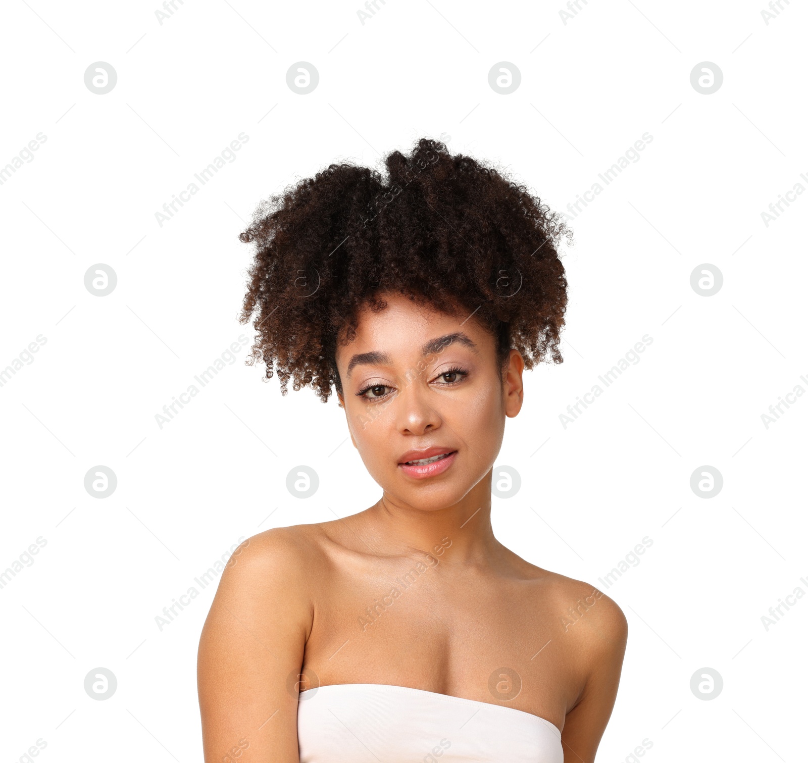 Portrait of beautiful Brazilian woman on white background Photo of Portrait of beautiful Brazilian woman on white background