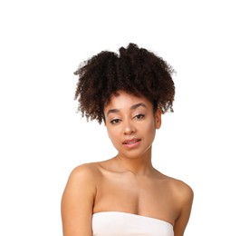 Photo of Portrait of beautiful Brazilian woman on white background