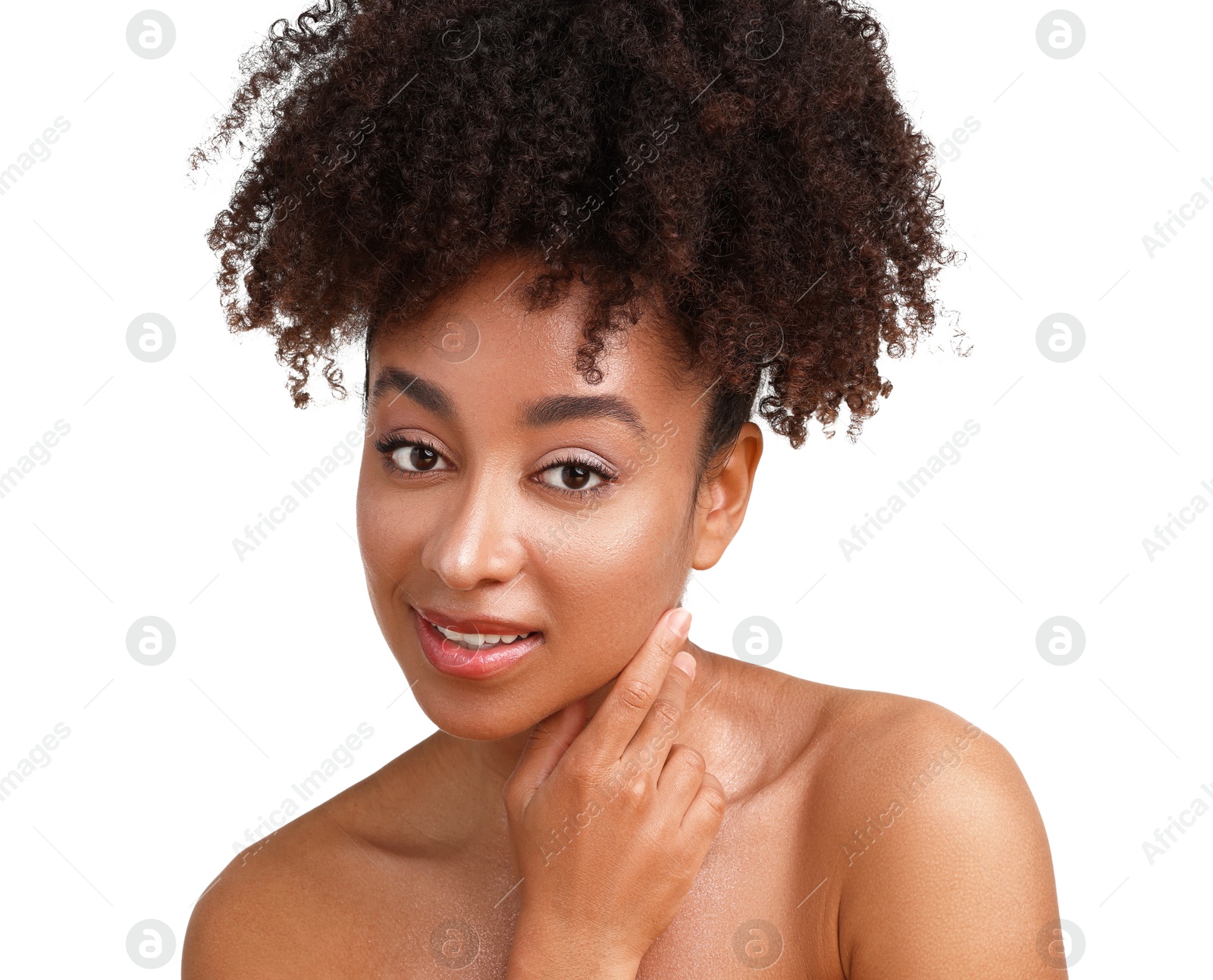 Portrait of beautiful Brazilian woman on white background Photo of Portrait of beautiful Brazilian woman on white background