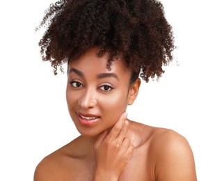 Photo of Portrait of beautiful Brazilian woman on white background