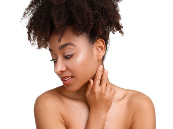 Photo of Portrait of beautiful Brazilian woman on white background