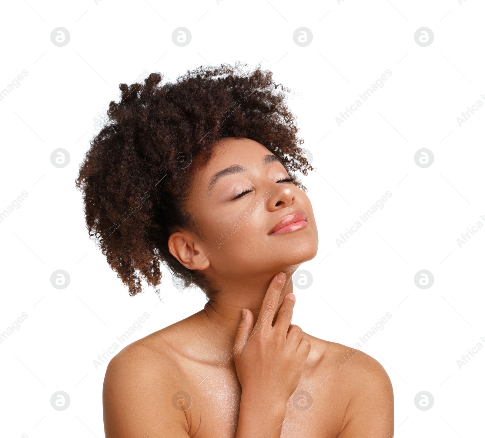 Portrait of beautiful Brazilian woman on white background Photo of Portrait of beautiful Brazilian woman on white background