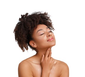 Photo of Portrait of beautiful Brazilian woman on white background
