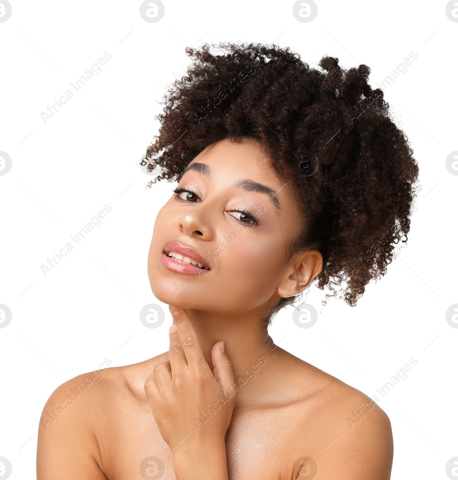Portrait of beautiful Brazilian woman on white background Photo of Portrait of beautiful Brazilian woman on white background