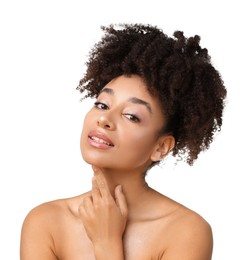 Photo of Portrait of beautiful Brazilian woman on white background