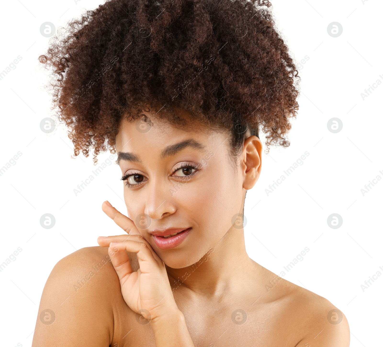 Portrait of beautiful Brazilian woman on white background Photo of Portrait of beautiful Brazilian woman on white background