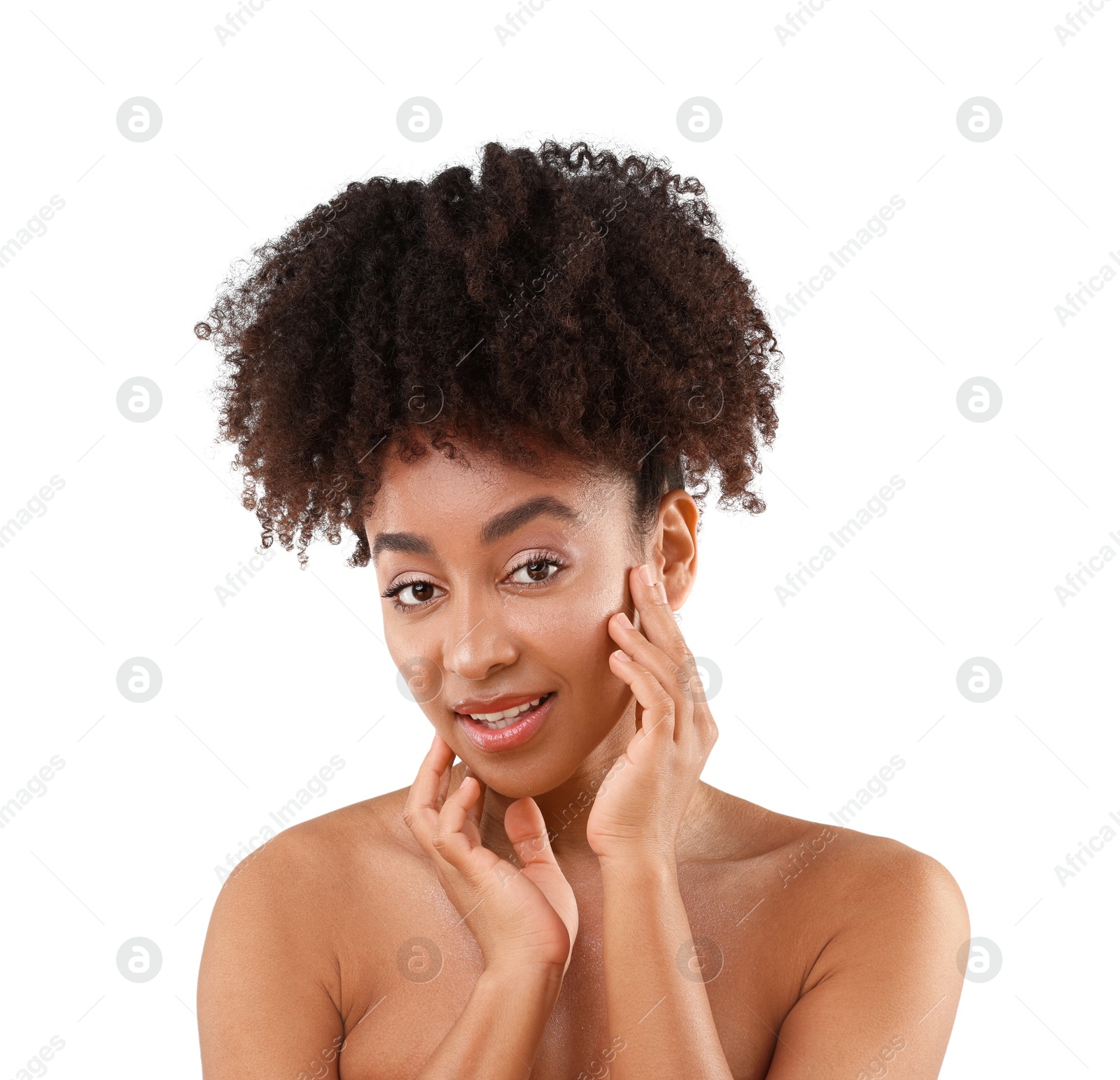 Portrait of beautiful Brazilian woman on white background Photo of Portrait of beautiful Brazilian woman on white background