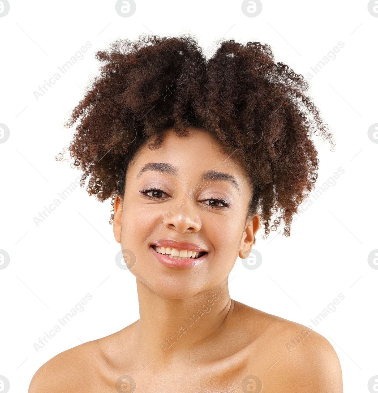 Portrait of beautiful Brazilian woman on white background Photo of Portrait of beautiful Brazilian woman on white background