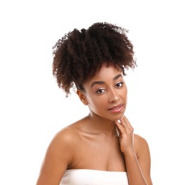 Photo of Portrait of beautiful Brazilian woman on white background