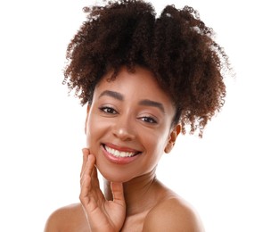 Photo of Portrait of beautiful Brazilian woman on white background