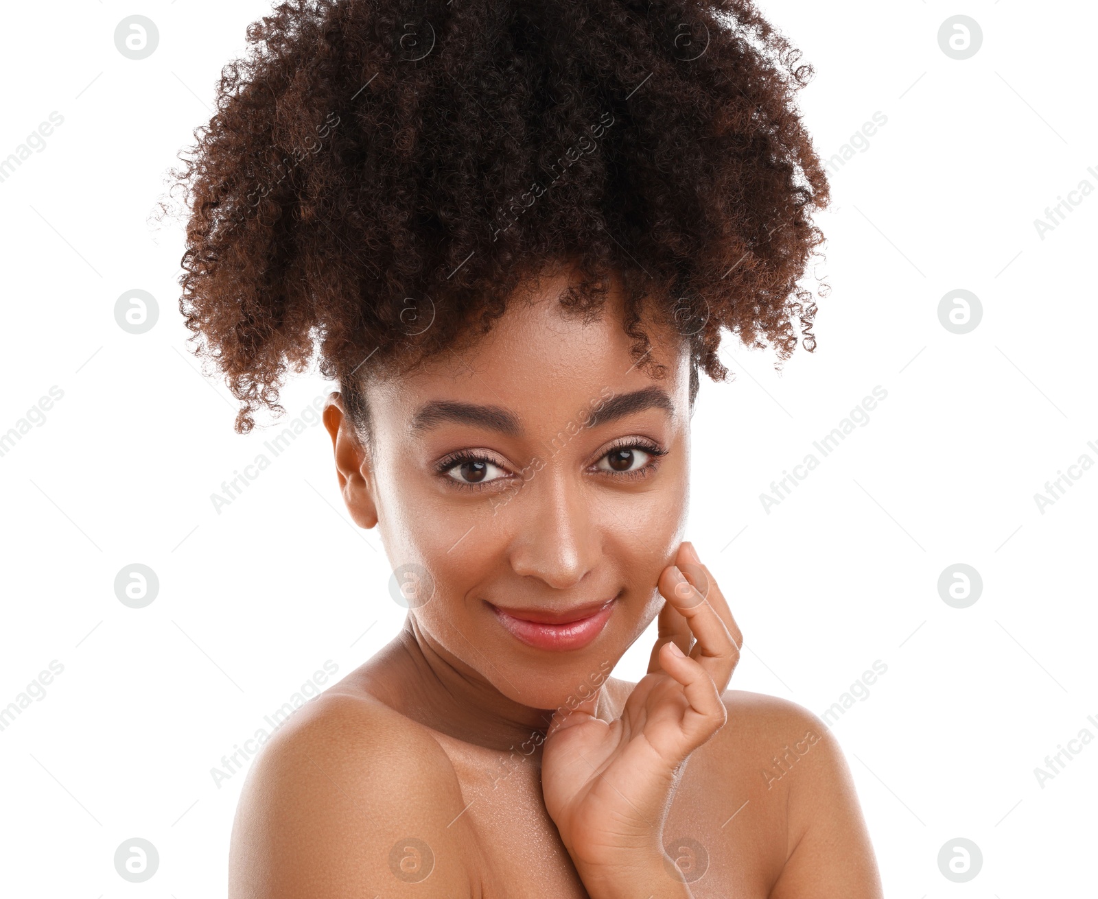 Portrait of beautiful Brazilian woman on white background Photo of Portrait of beautiful Brazilian woman on white background