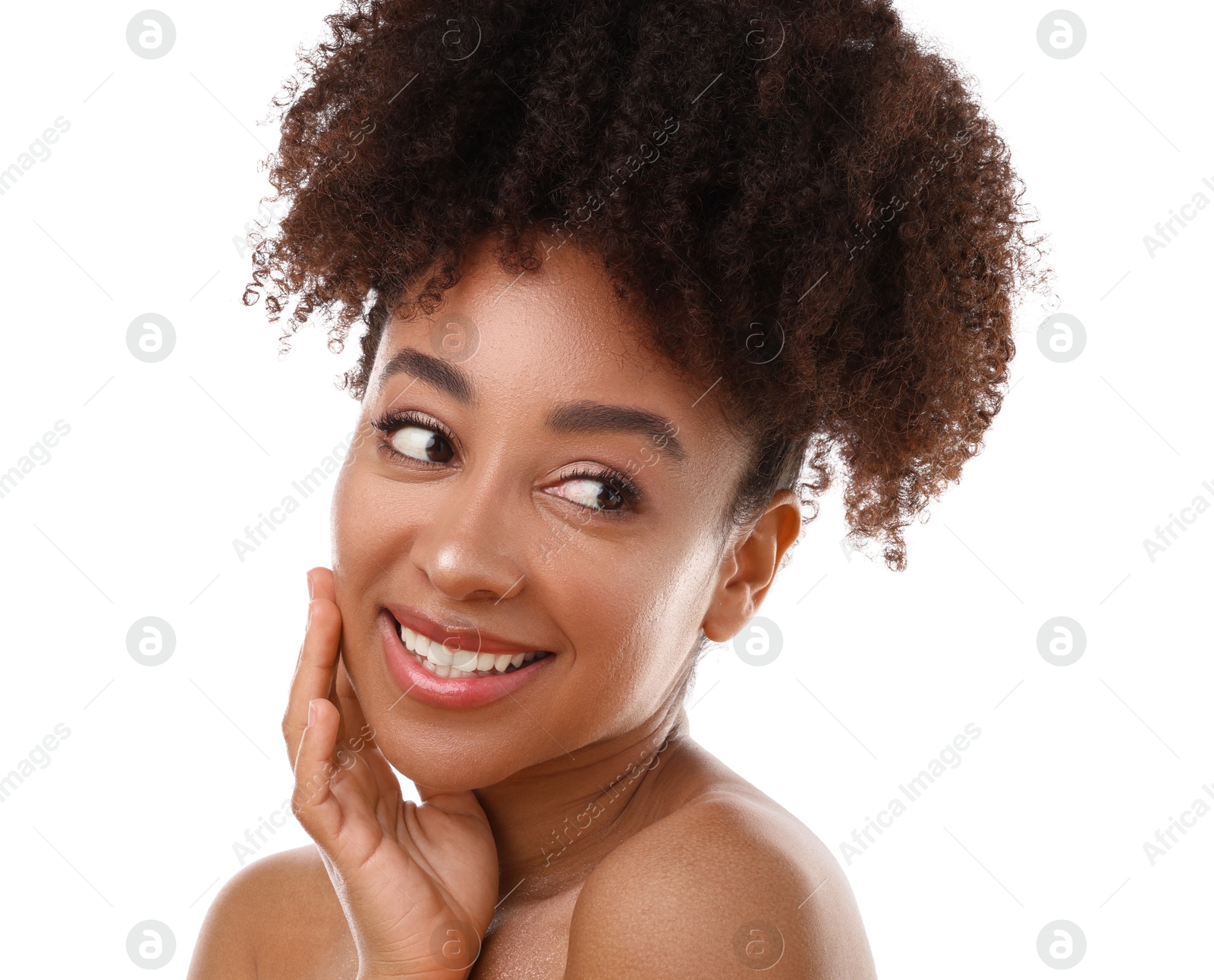 Portrait of beautiful Brazilian woman on white background Photo of Portrait of beautiful Brazilian woman on white background