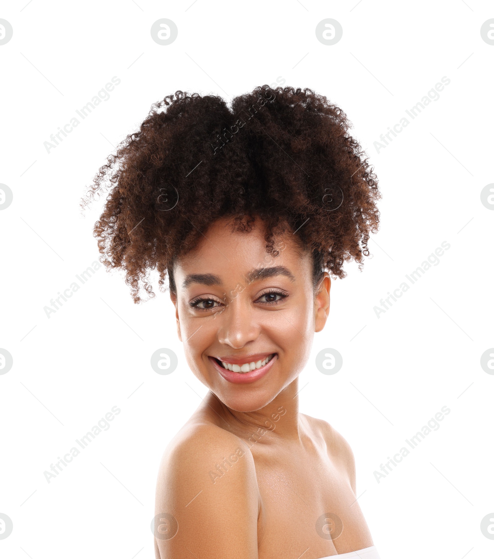 Portrait of beautiful Brazilian woman on white background Photo of Portrait of beautiful Brazilian woman on white background