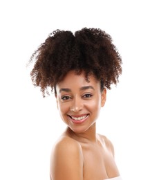 Photo of Portrait of beautiful Brazilian woman on white background