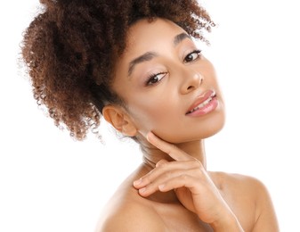 Photo of Portrait of beautiful Brazilian woman on white background