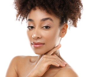 Photo of Portrait of beautiful Brazilian woman on white background