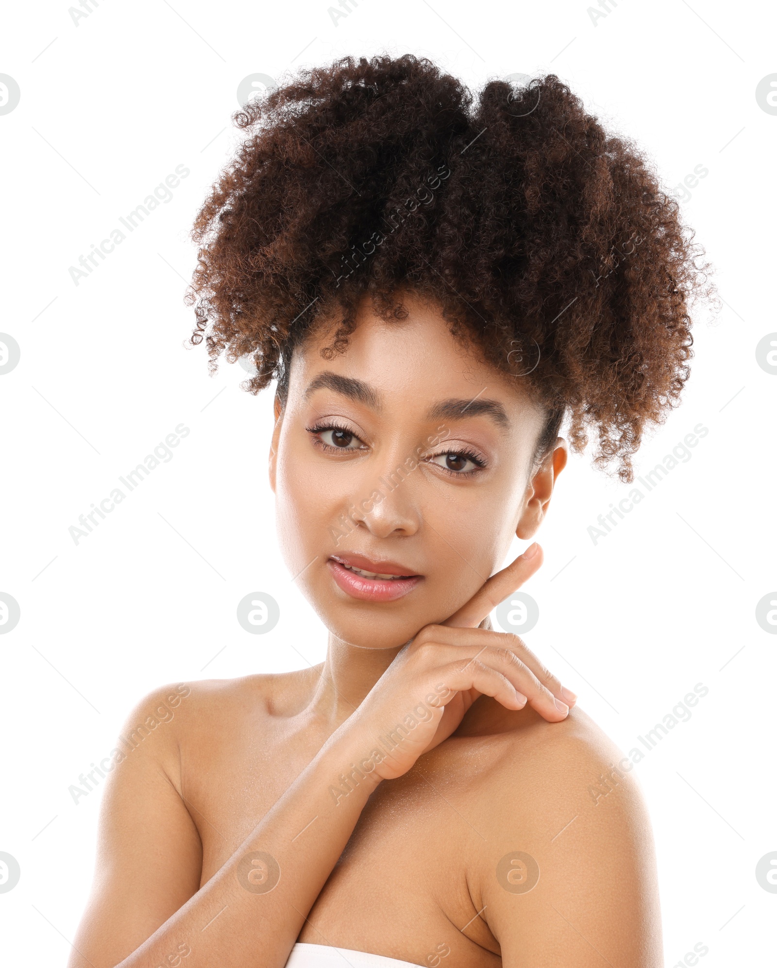 Portrait of beautiful Brazilian woman on white background Photo of Portrait of beautiful Brazilian woman on white background