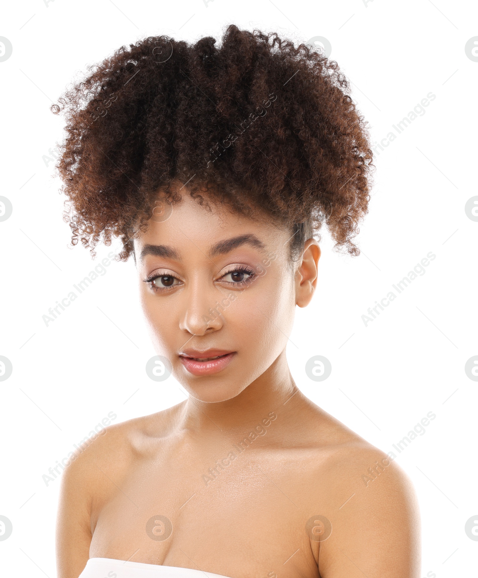 Portrait of beautiful Brazilian woman on white background Photo of Portrait of beautiful Brazilian woman on white background