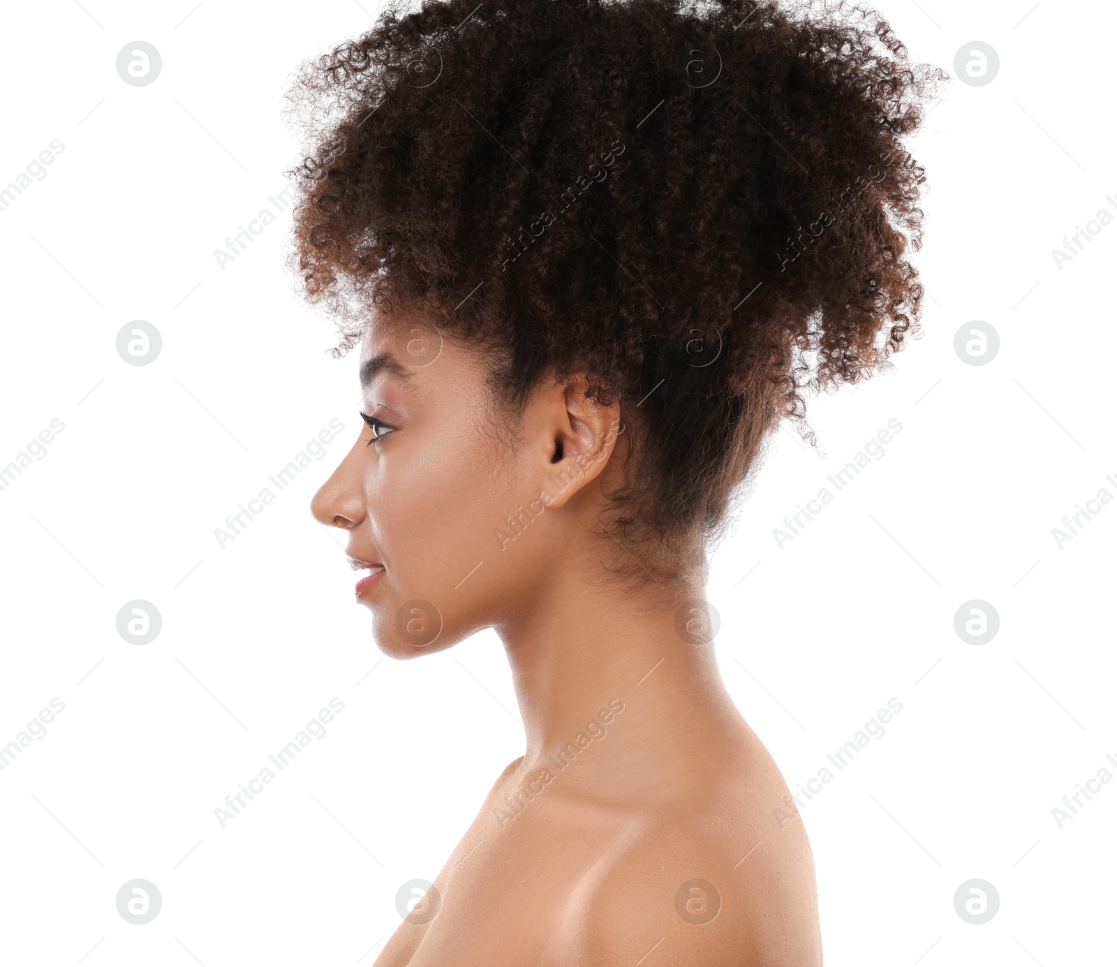 Portrait of beautiful Brazilian woman on white background Photo of Portrait of beautiful Brazilian woman on white background