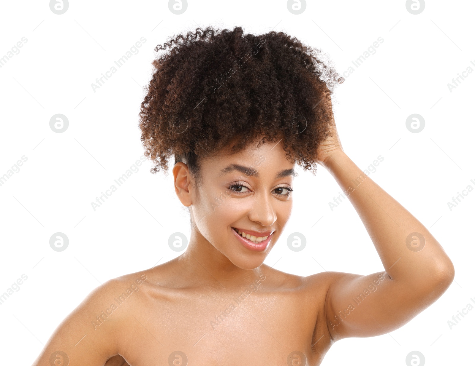 Portrait of beautiful Brazilian woman on white background Photo of Portrait of beautiful Brazilian woman on white background