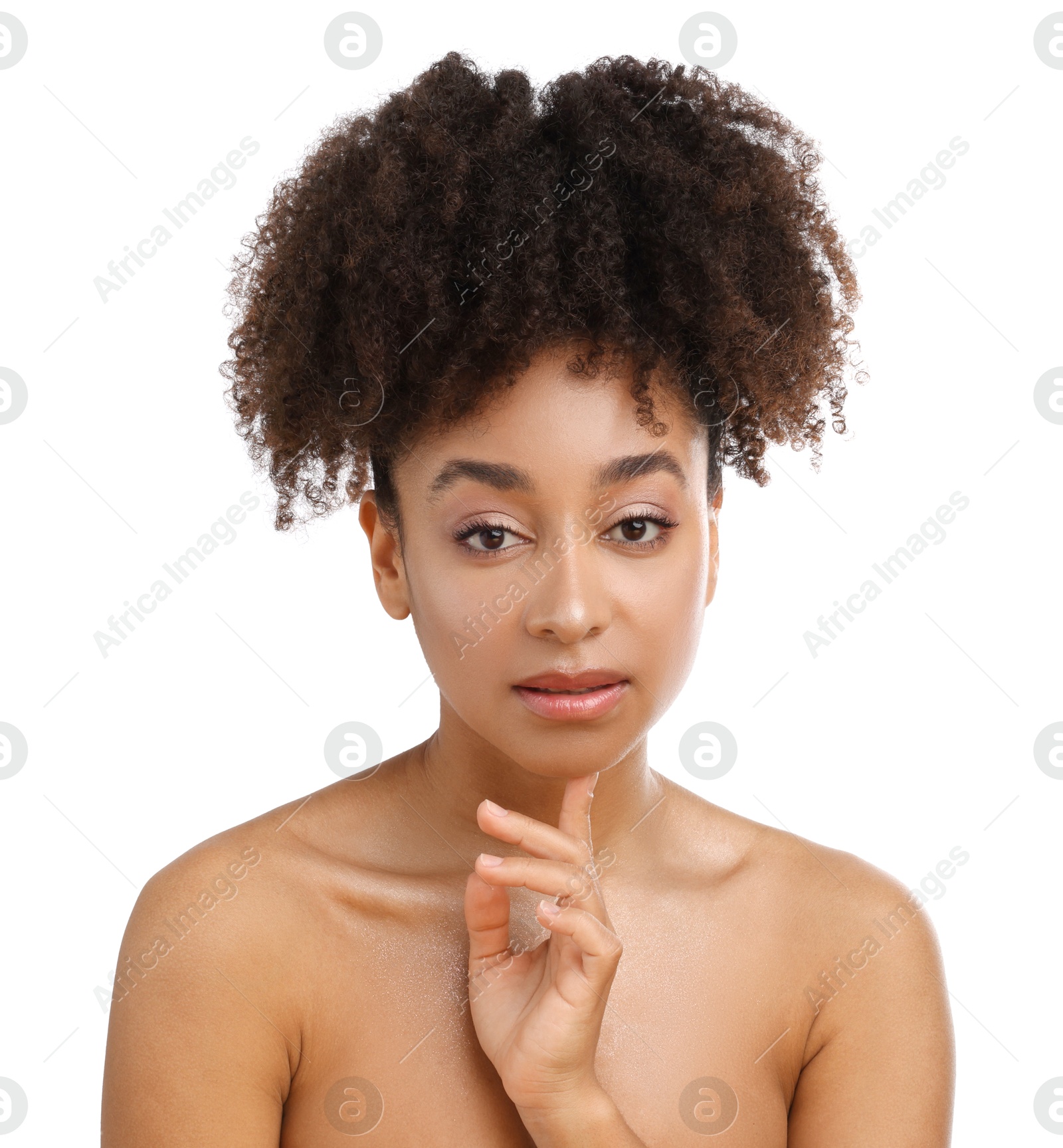 Portrait of beautiful Brazilian woman on white background Photo of Portrait of beautiful Brazilian woman on white background