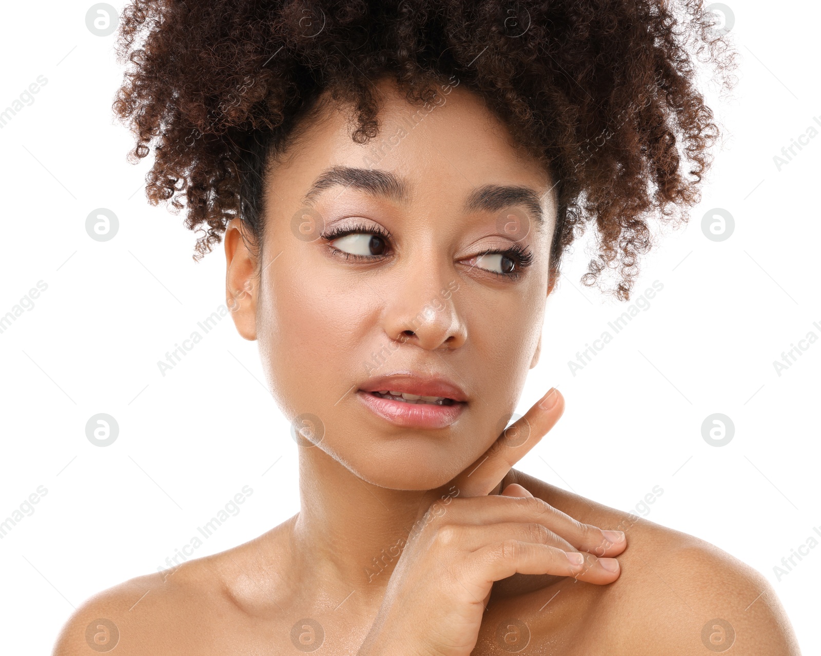 Portrait of beautiful Brazilian woman on white background Photo of Portrait of beautiful Brazilian woman on white background