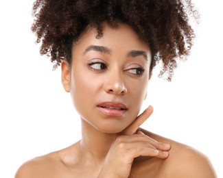 Photo of Portrait of beautiful Brazilian woman on white background