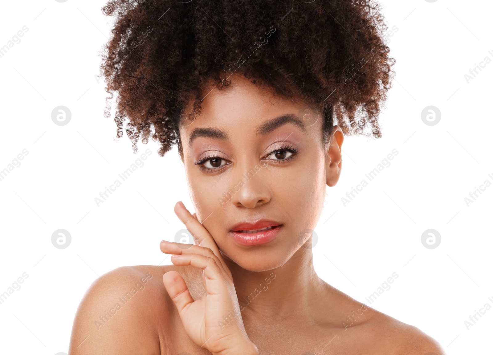 Portrait of beautiful Brazilian woman on white background Photo of Portrait of beautiful Brazilian woman on white background