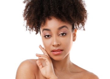 Photo of Portrait of beautiful Brazilian woman on white background